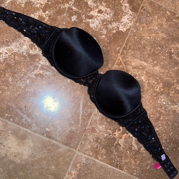 Victoria’s Secret black sequin strapless push up bra 34B - Picture 1 of 5